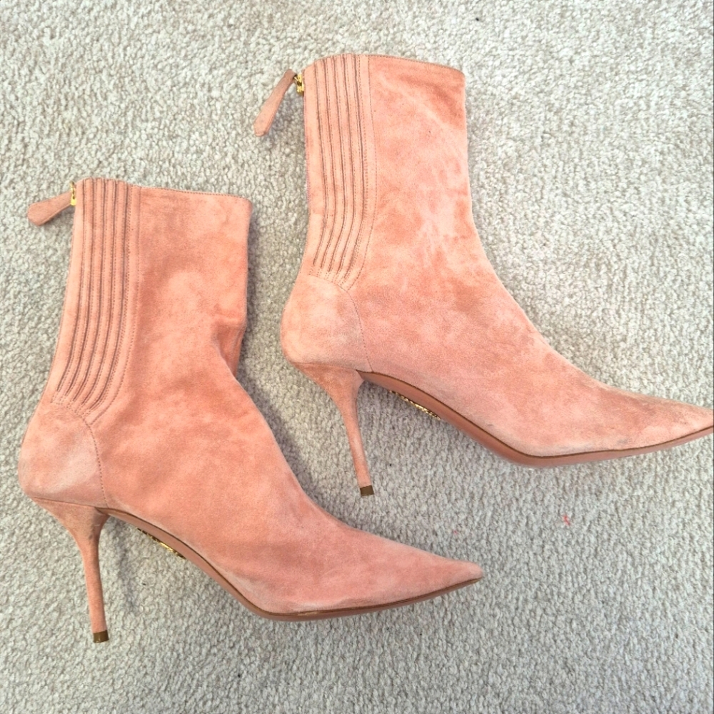 Aquazzura Pink Suede Stiletto High Heel Boots, Size EU 38, US 8 - Picture 3 of 10